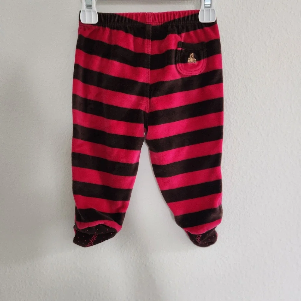 Baby Gap Pink Brown Striped Fleece Footed‎ Pajamas Newborn 3-6 Months